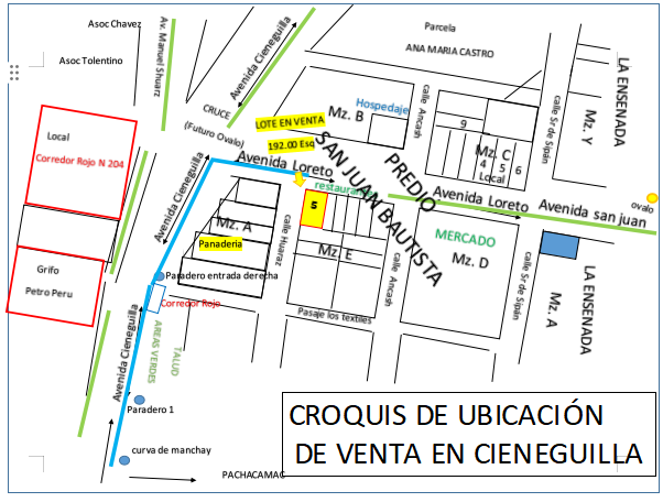 Venta lote 192.00 m2 Esquina Comercial para Desalojar Cieneguilla US 120.000 a Negoc.